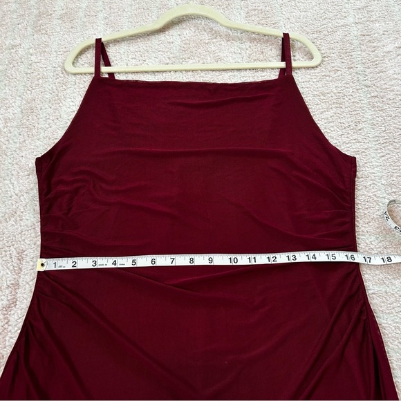 NWOT Zomva Burgundy Evening Midi Dress Mesh Second Skin Bodycon Size XL Ruched - Picture 7 of 11